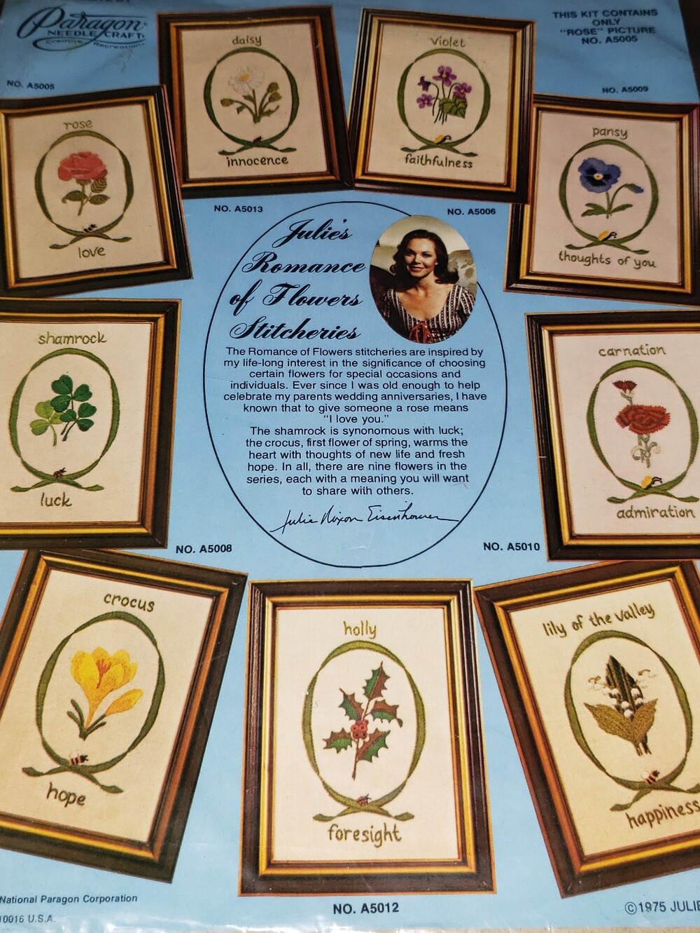 Mid-Century 1975 Paragon Needlecraft Julie Nixon Eisenhower "Rose" Picture Kit